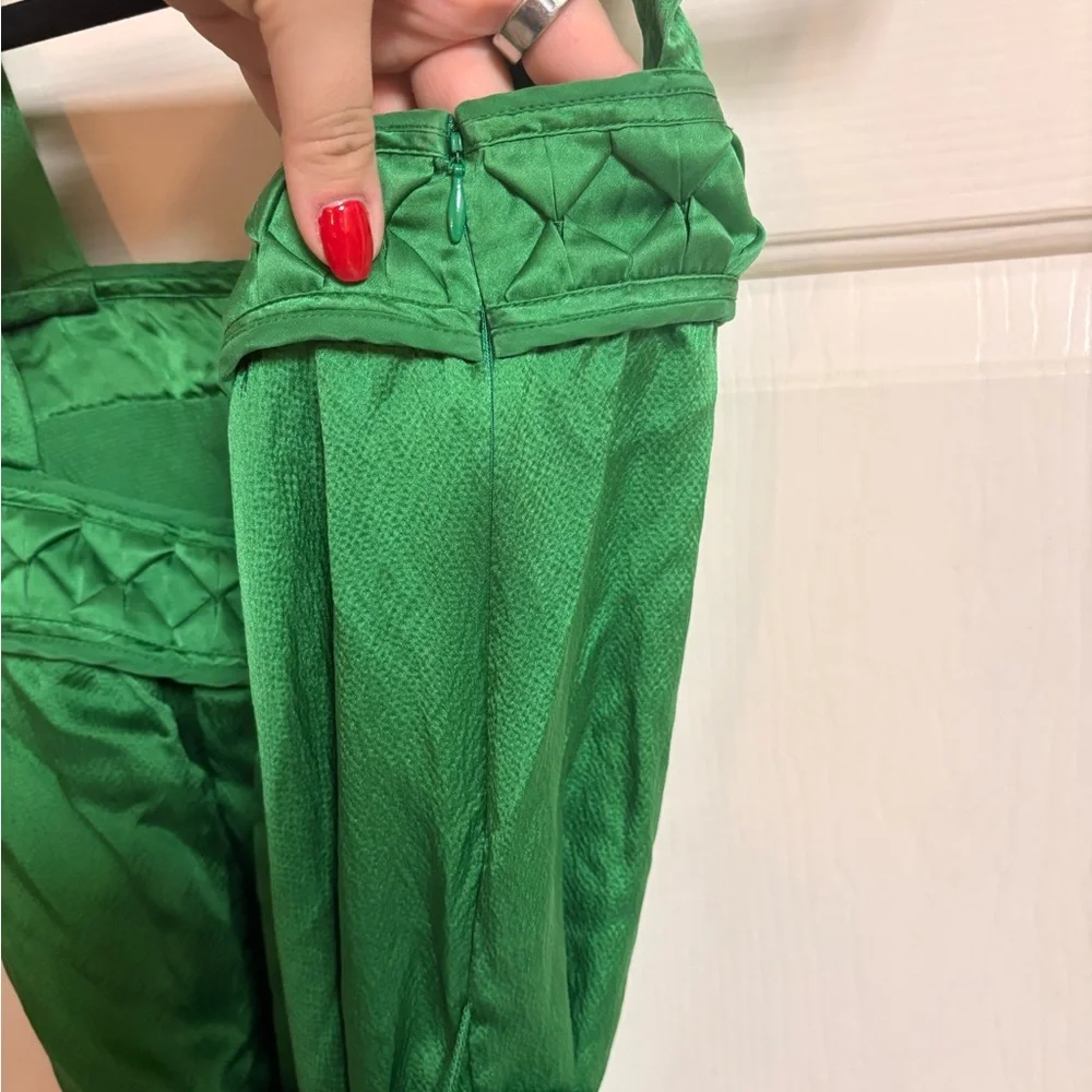 Banana Republic 100% Silk Emerald Green Tie Waist Cocktail Reception Dress TALL